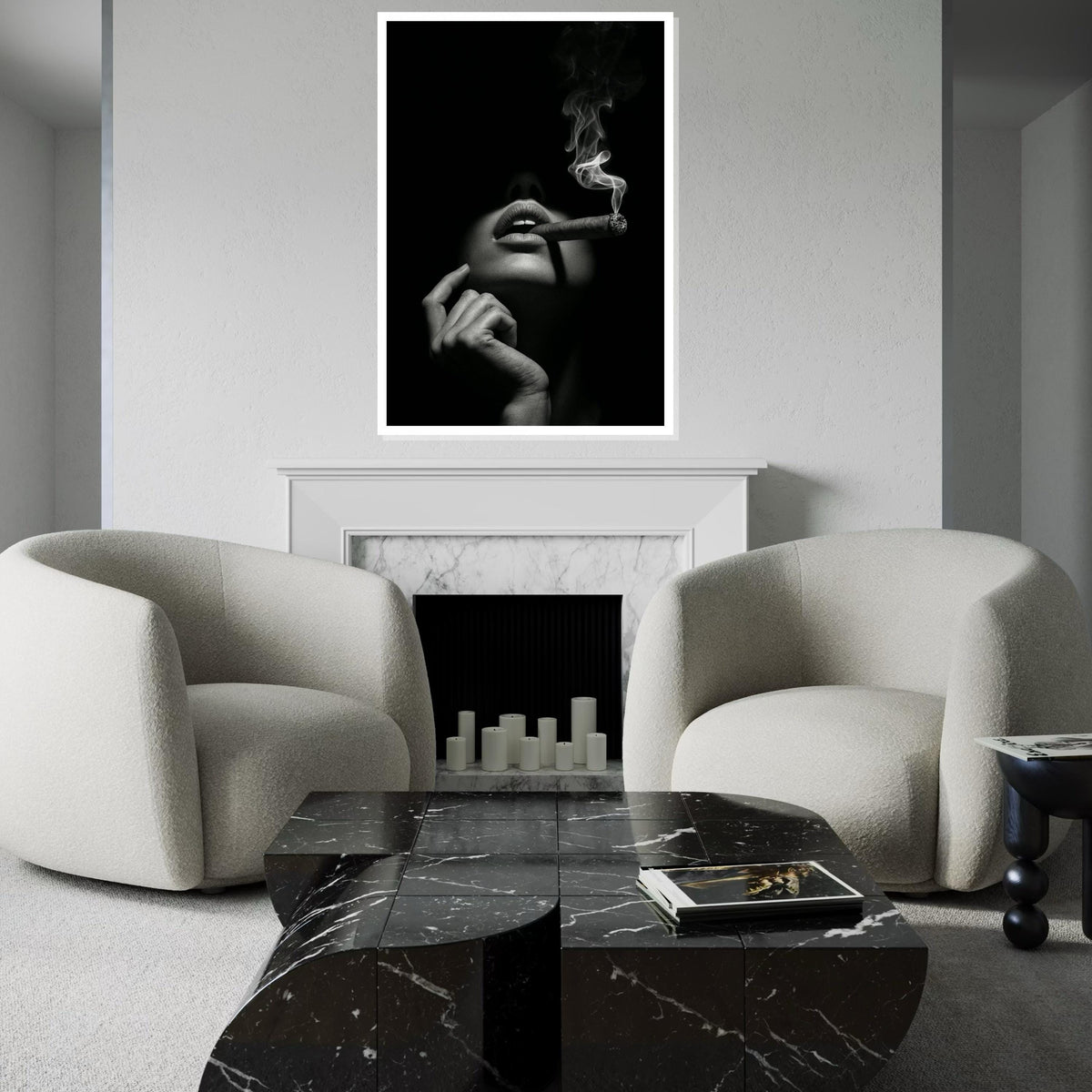 Moody Cigar Canvas, Noir Wall Art, Smoke Shadow Print, Wall Art Canvas Design, Ready To Hang Decoration, Elegant Dark Poster, Print Canvas