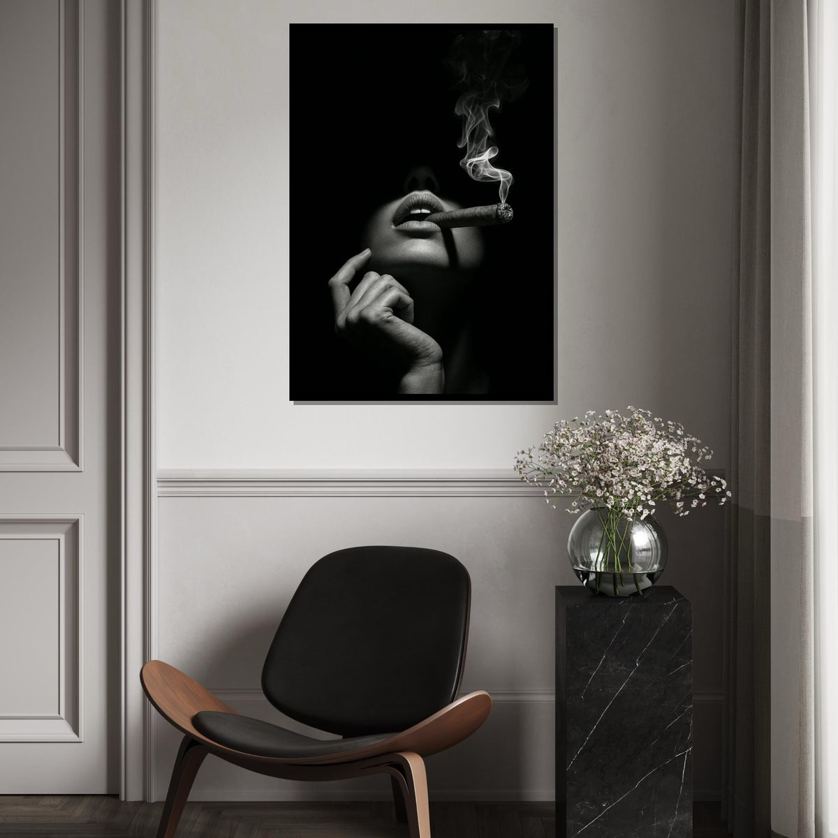 Moody Cigar Canvas, Noir Wall Art, Smoke Shadow Print, Wall Art Canvas Design, Ready To Hang Decoration, Elegant Dark Poster, Print Canvas