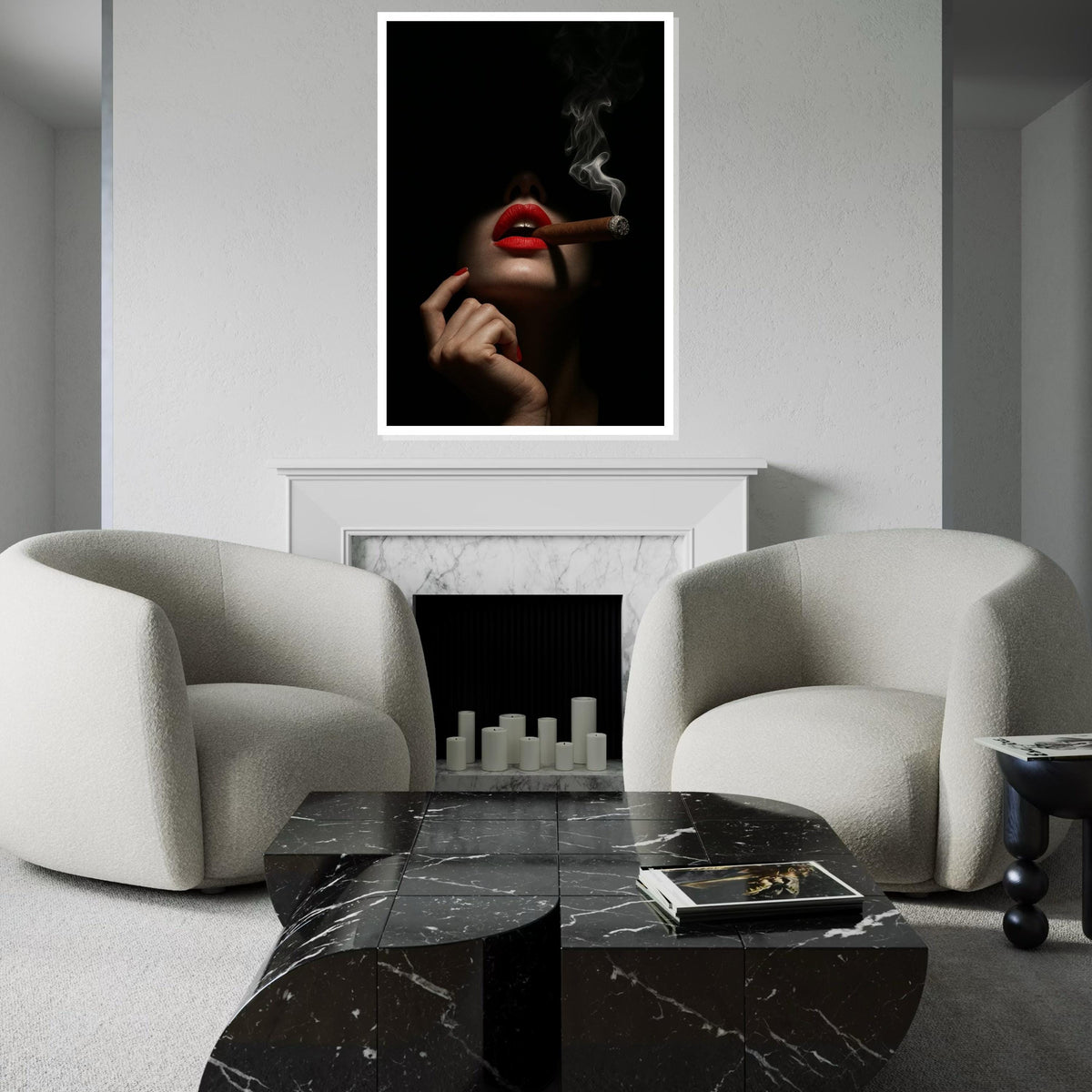 Red Lips Cigar Canvas, Dark Elegance Wall Art, Smoking Lady Poster, Wall Art Canvas Design, Ready To Hang Decoration, Gift Art