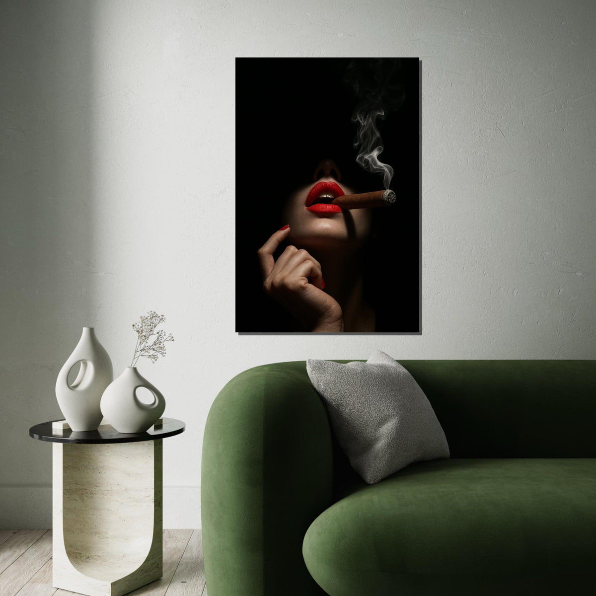 Red Lips Cigar Canvas, Dark Elegance Wall Art, Smoking Lady Poster, Wall Art Canvas Design, Ready To Hang Decoration, Gift Art