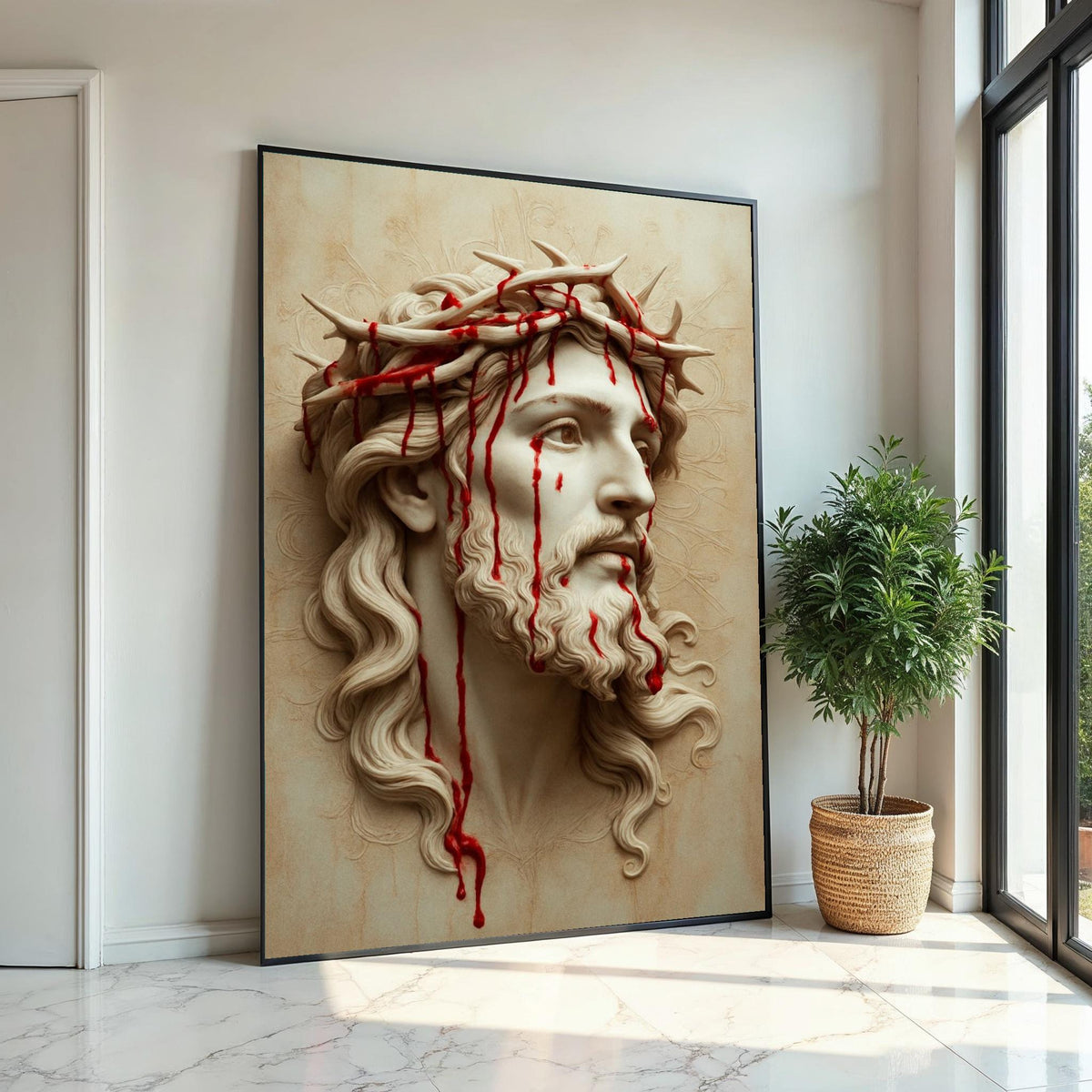 Crown of Thorns Canvas, Religious Wall Art, Jesus Portrait, Spiritual Canvas Design, Wall Art Canvas, Ready to Hang Decoration, Print Canvas
