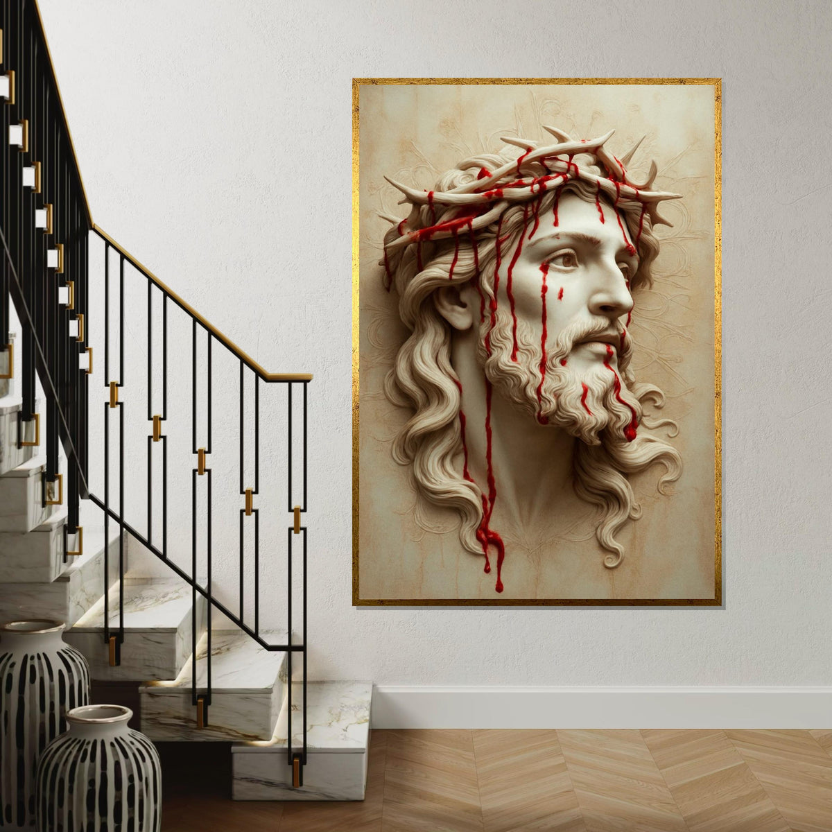 Crown of Thorns Canvas, Religious Wall Art, Jesus Portrait, Spiritual Canvas Design, Wall Art Canvas, Ready to Hang Decoration, Print Canvas