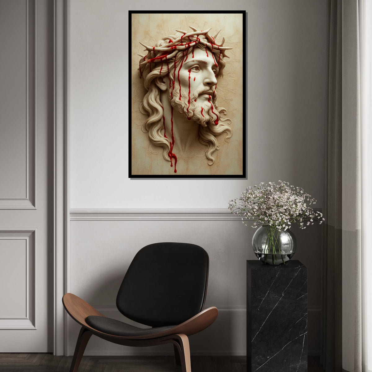 Crown of Thorns Canvas, Religious Wall Art, Jesus Portrait, Spiritual Canvas Design, Wall Art Canvas, Ready to Hang Decoration, Print Canvas