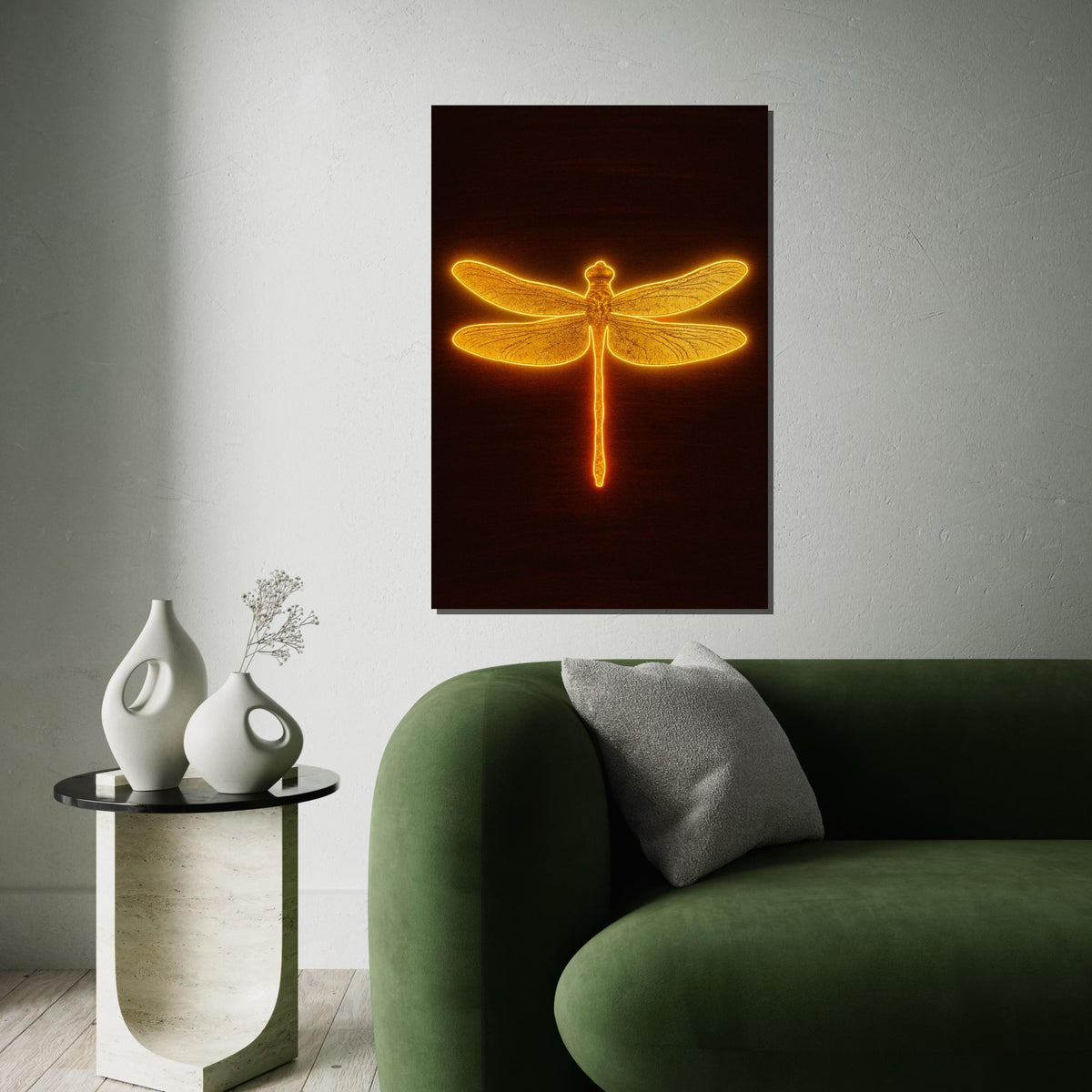 Golden Dragonfly Canvas, Illuminated Insect Art, Wall Art Canvas Design, Nature Inspired Glow, Ready To Hang Decoration, Print Canvas Art