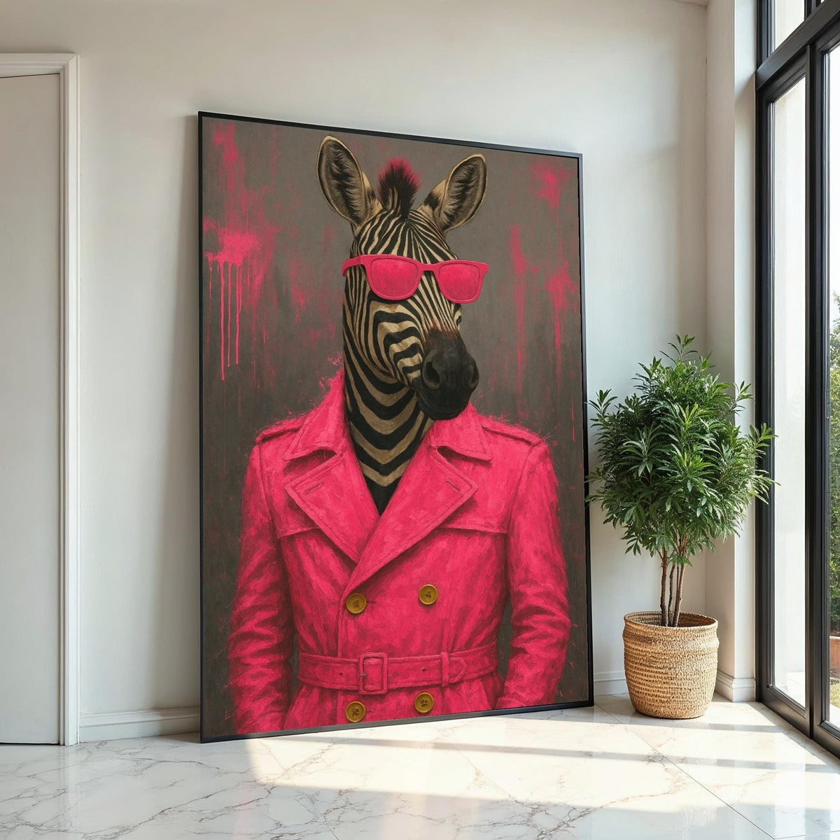 Zebra Chic Canvas, Zebra in Pink Coat Wall Art, Animal Art, Wall Art Canvas Design, Trendy Zebra Print, Ready to Hang Decoration, Gift Art