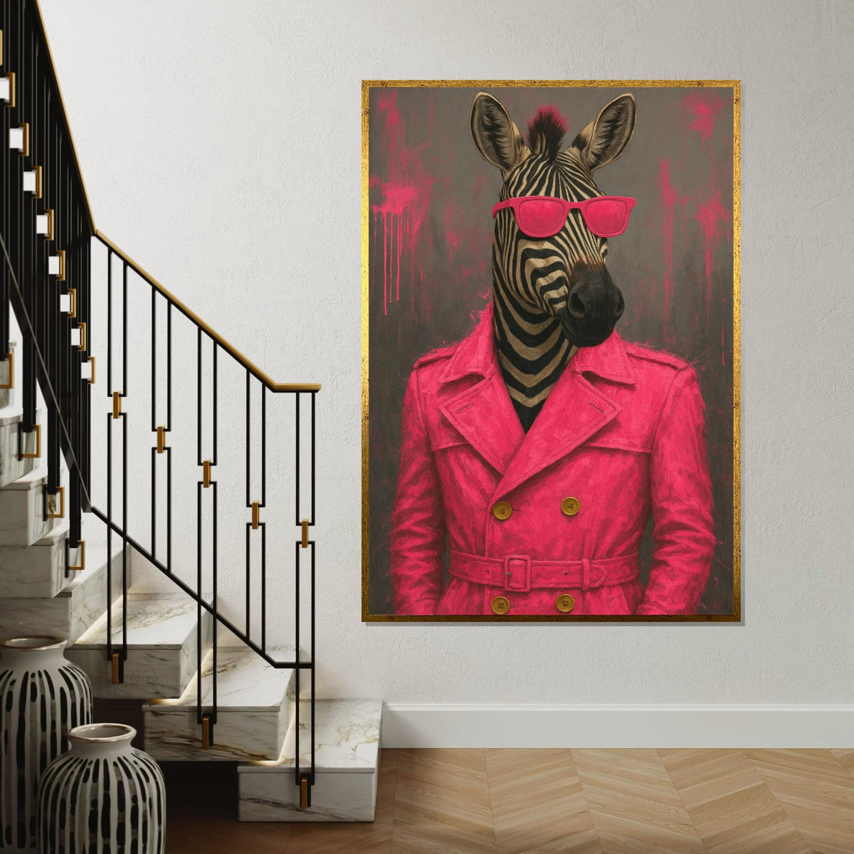 Zebra Chic Canvas, Zebra in Pink Coat Wall Art, Animal Art, Wall Art Canvas Design, Trendy Zebra Print, Ready to Hang Decoration, Gift Art