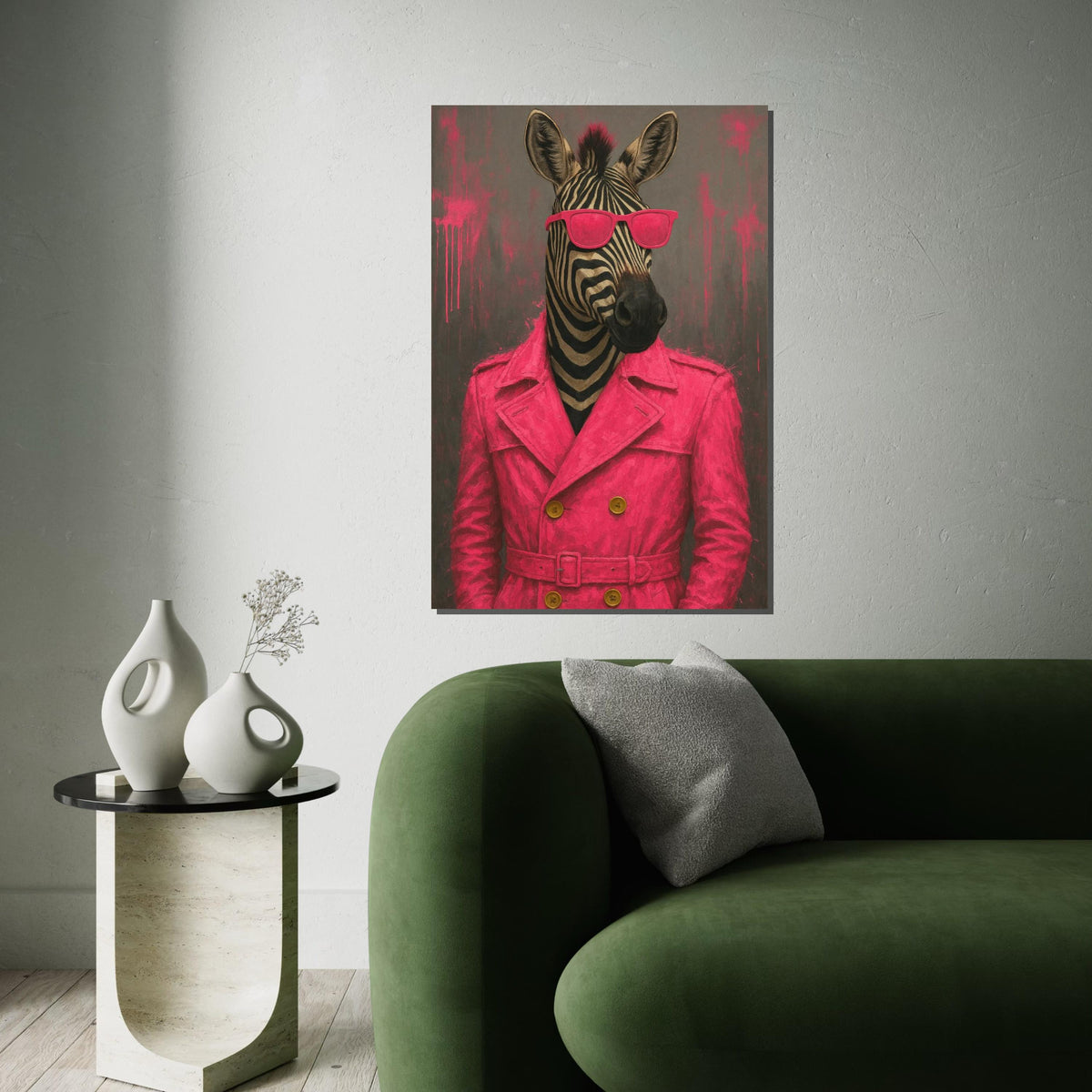 Zebra Chic Canvas, Zebra in Pink Coat Wall Art, Animal Art, Wall Art Canvas Design, Trendy Zebra Print, Ready to Hang Decoration, Gift Art