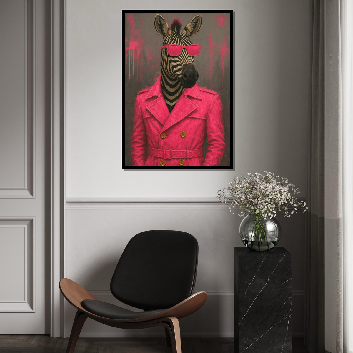 Zebra Chic Canvas, Zebra in Pink Coat Wall Art, Animal Art, Wall Art Canvas Design, Trendy Zebra Print, Ready to Hang Decoration, Gift Art