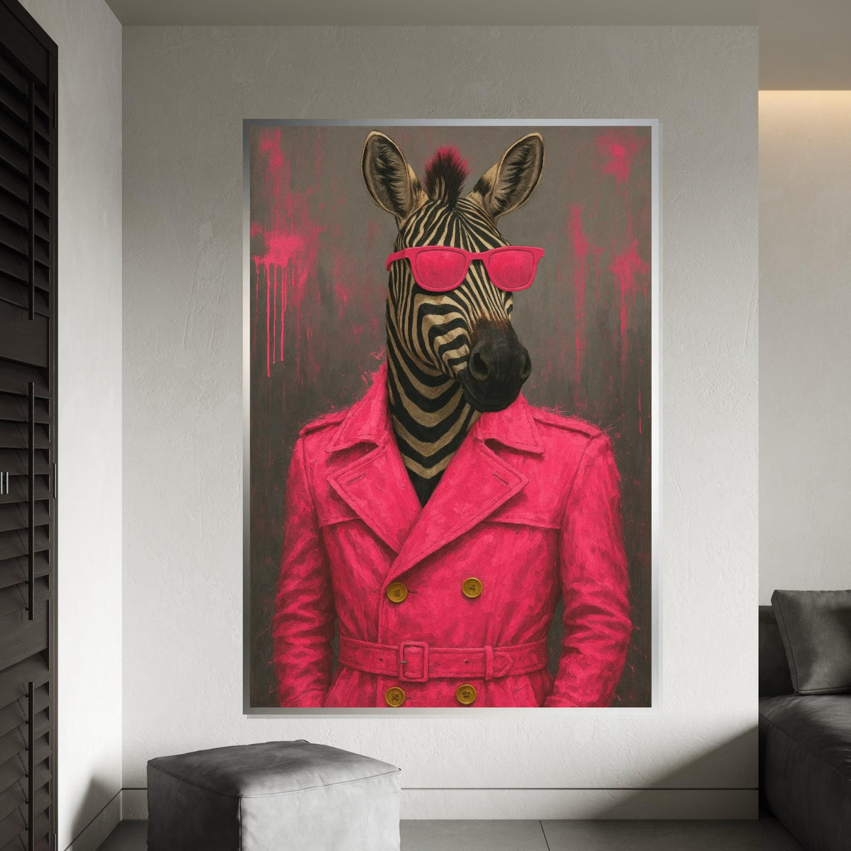 Zebra Chic Canvas, Zebra in Pink Coat Wall Art, Animal Art, Wall Art Canvas Design, Trendy Zebra Print, Ready to Hang Decoration, Gift Art