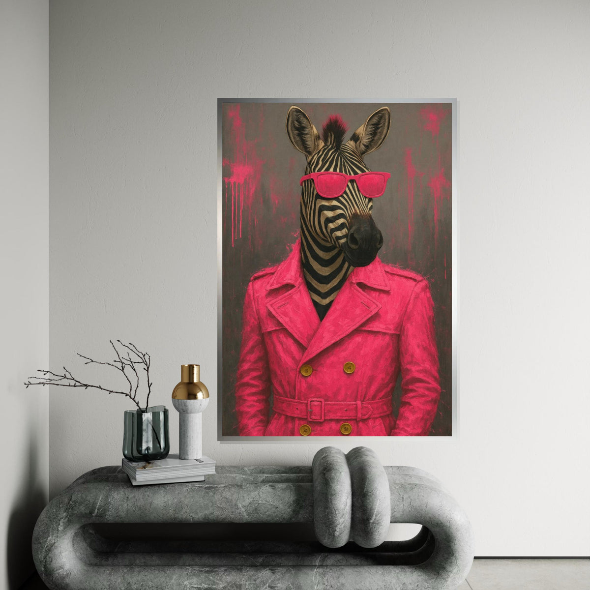 Zebra Chic Canvas, Zebra in Pink Coat Wall Art, Animal Art, Wall Art Canvas Design, Trendy Zebra Print, Ready to Hang Decoration, Gift Art