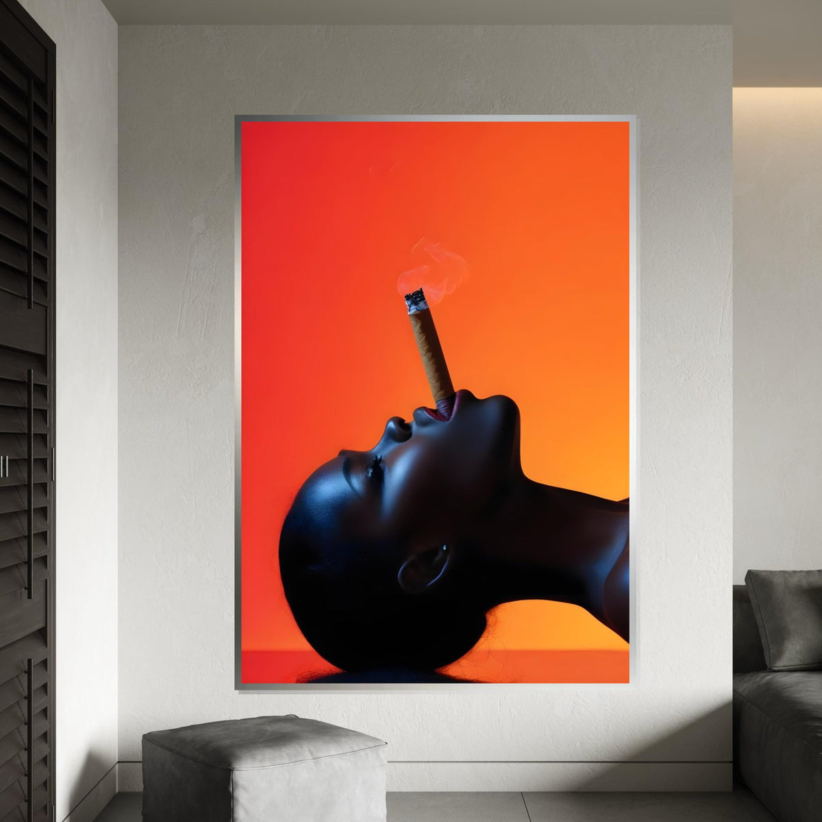 Smoky Elegance Canvas, Woman with Cigar Art, Modern Wall Art, Bold Silhouette Design, Wall Art Canvas Design, Ready to Hang