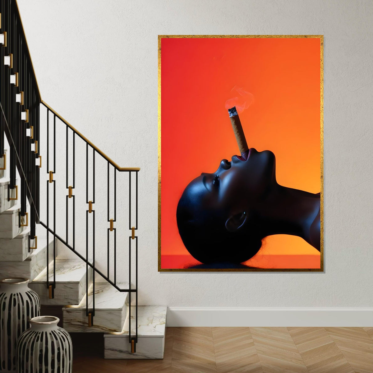Smoky Elegance Canvas, Woman with Cigar Art, Modern Wall Art, Bold Silhouette Design, Wall Art Canvas Design, Ready to Hang