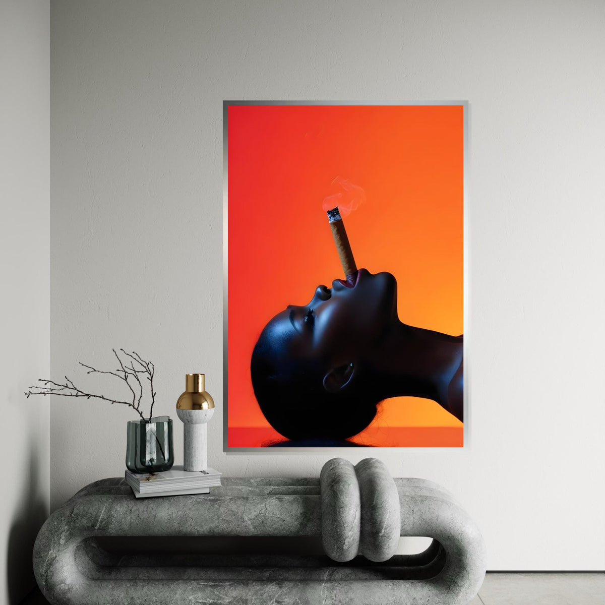 Smoky Elegance Canvas, Woman with Cigar Art, Modern Wall Art, Bold Silhouette Design, Wall Art Canvas Design, Ready to Hang