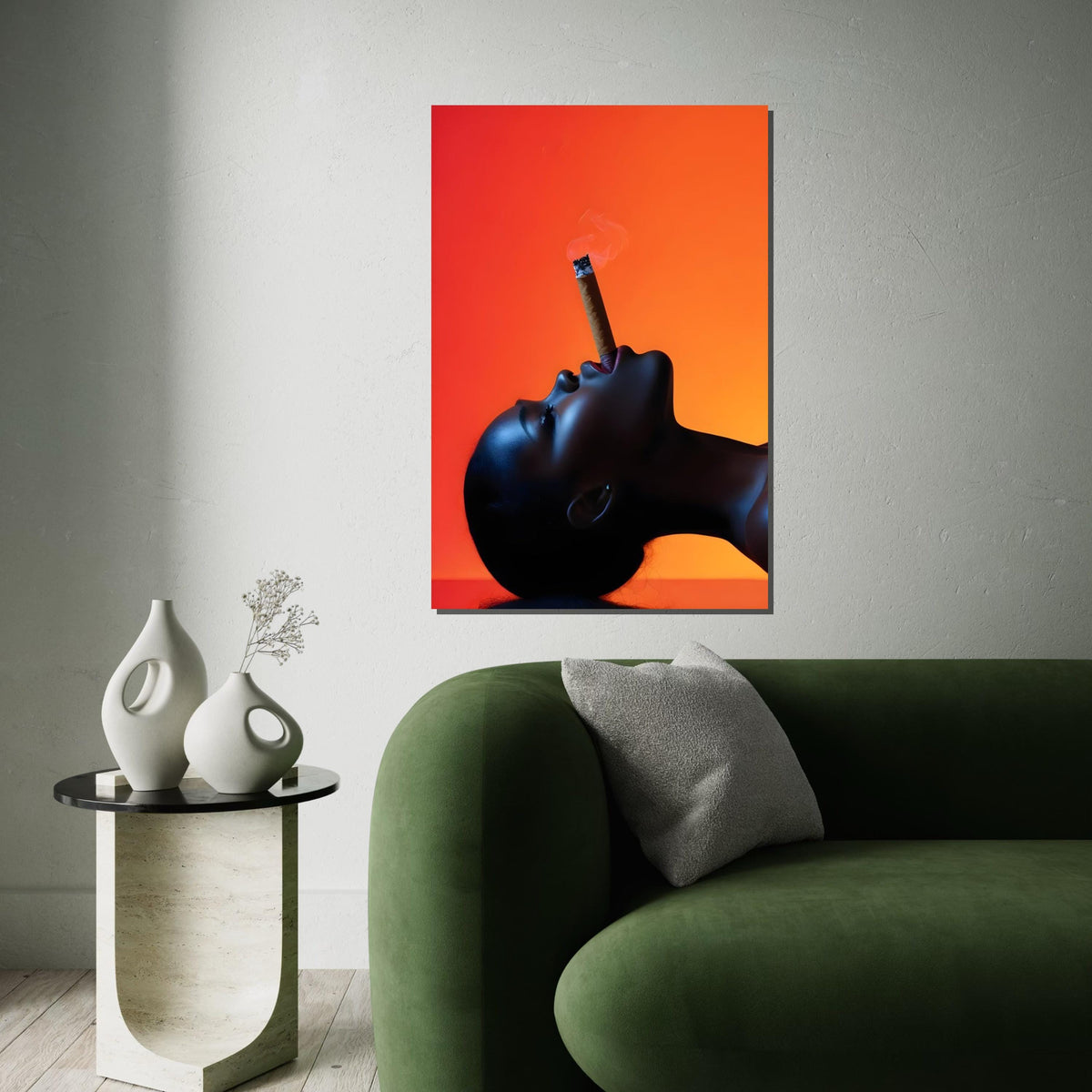 Smoky Elegance Canvas, Woman with Cigar Art, Modern Wall Art, Bold Silhouette Design, Wall Art Canvas Design, Ready to Hang