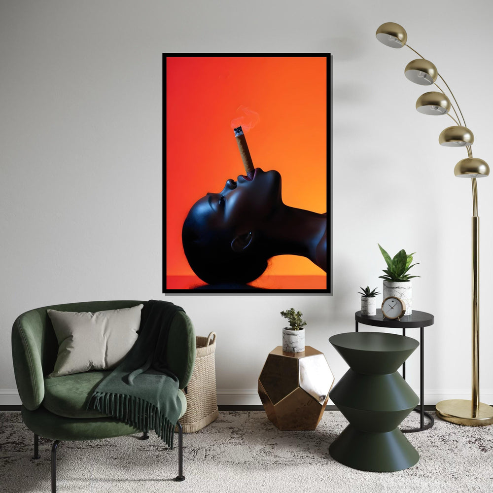 Smoky Elegance Canvas, Woman with Cigar Art, Modern Wall Art, Bold Silhouette Design, Wall Art Canvas Design, Ready to Hang