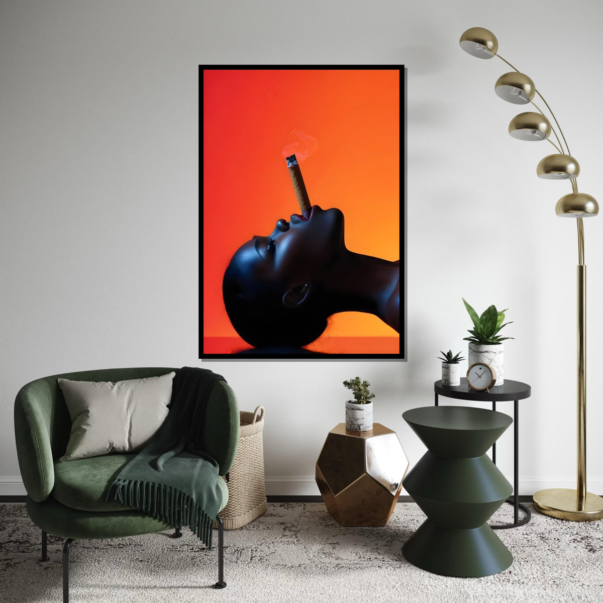 Smoky Elegance Canvas, Woman with Cigar Art, Modern Wall Art, Bold Silhouette Design, Wall Art Canvas Design, Ready to Hang