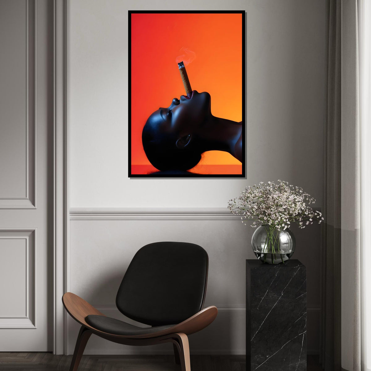 Smoky Elegance Canvas, Woman with Cigar Art, Modern Wall Art, Bold Silhouette Design, Wall Art Canvas Design, Ready to Hang