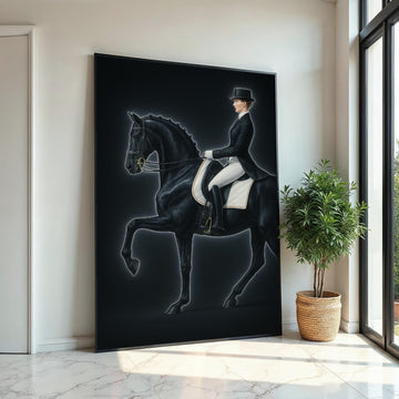 Equestrian Elegance Canvas, Dressage Horse Art, Rider Wall Print, Equine Wall Art Canvas Design, Ready to Hang Decor, Neon Art, Gift Art