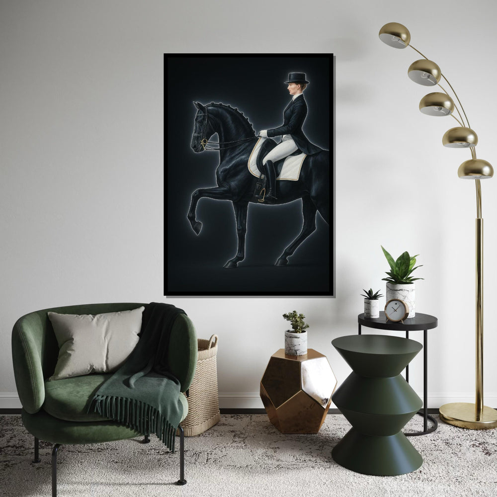 Equestrian Elegance Canvas, Dressage Horse Art, Rider Wall Print, Equine Wall Art Canvas Design, Ready to Hang Decor, Neon Art, Gift Art