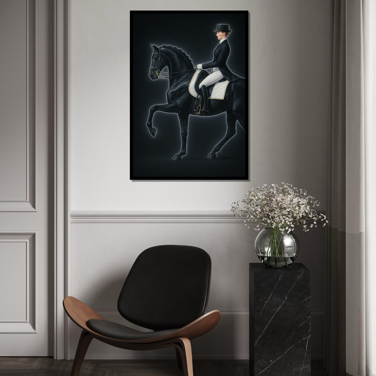 Equestrian Elegance Canvas, Dressage Horse Art, Rider Wall Print, Equine Wall Art Canvas Design, Ready to Hang Decor, Neon Art, Gift Art