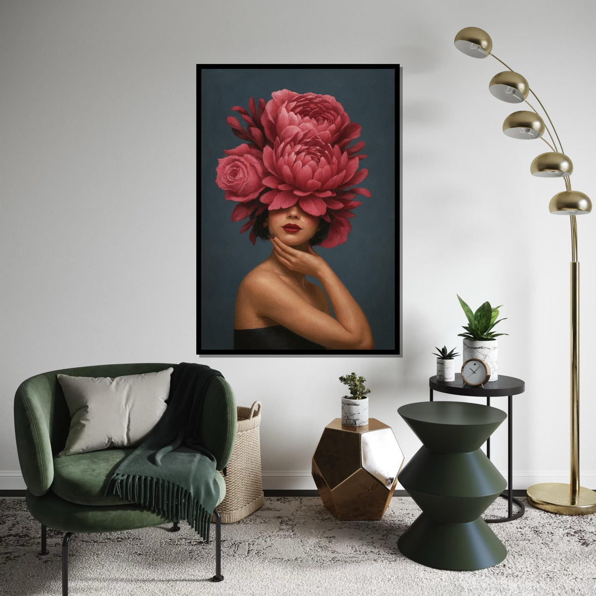 Floral Elegance, Woman with Flower Hat Canvas, Portrait Wall Art, Decorative Canvas Design, Ready to Hang Art, Modern Home Decor, Gift Art