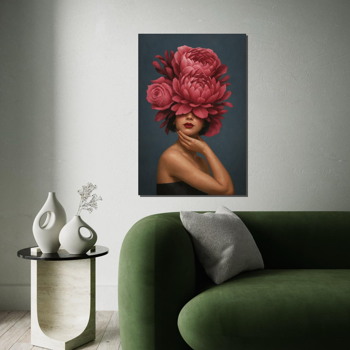 Floral Elegance, Woman with Flower Hat Canvas, Portrait Wall Art, Decorative Canvas Design, Ready to Hang Art, Modern Home Decor, Gift Art