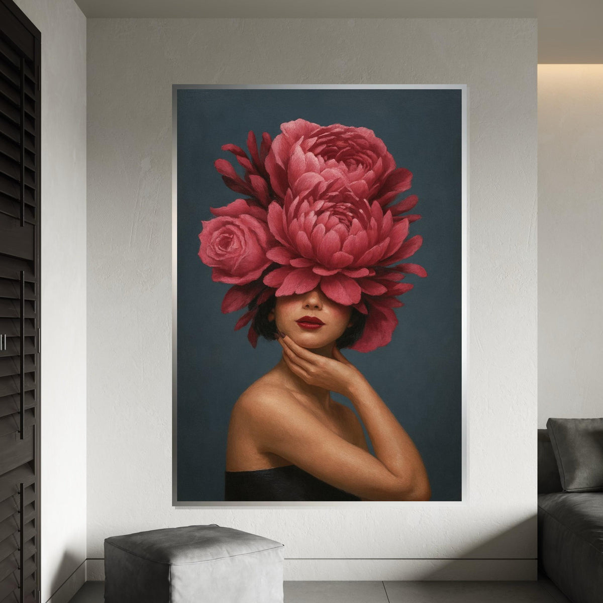 Floral Elegance, Woman with Flower Hat Canvas, Portrait Wall Art, Decorative Canvas Design, Ready to Hang Art, Modern Home Decor, Gift Art