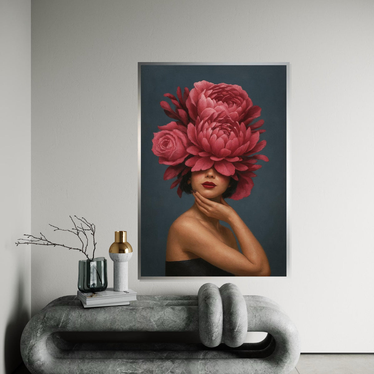 Floral Elegance, Woman with Flower Hat Canvas, Portrait Wall Art, Decorative Canvas Design, Ready to Hang Art, Modern Home Decor, Gift Art