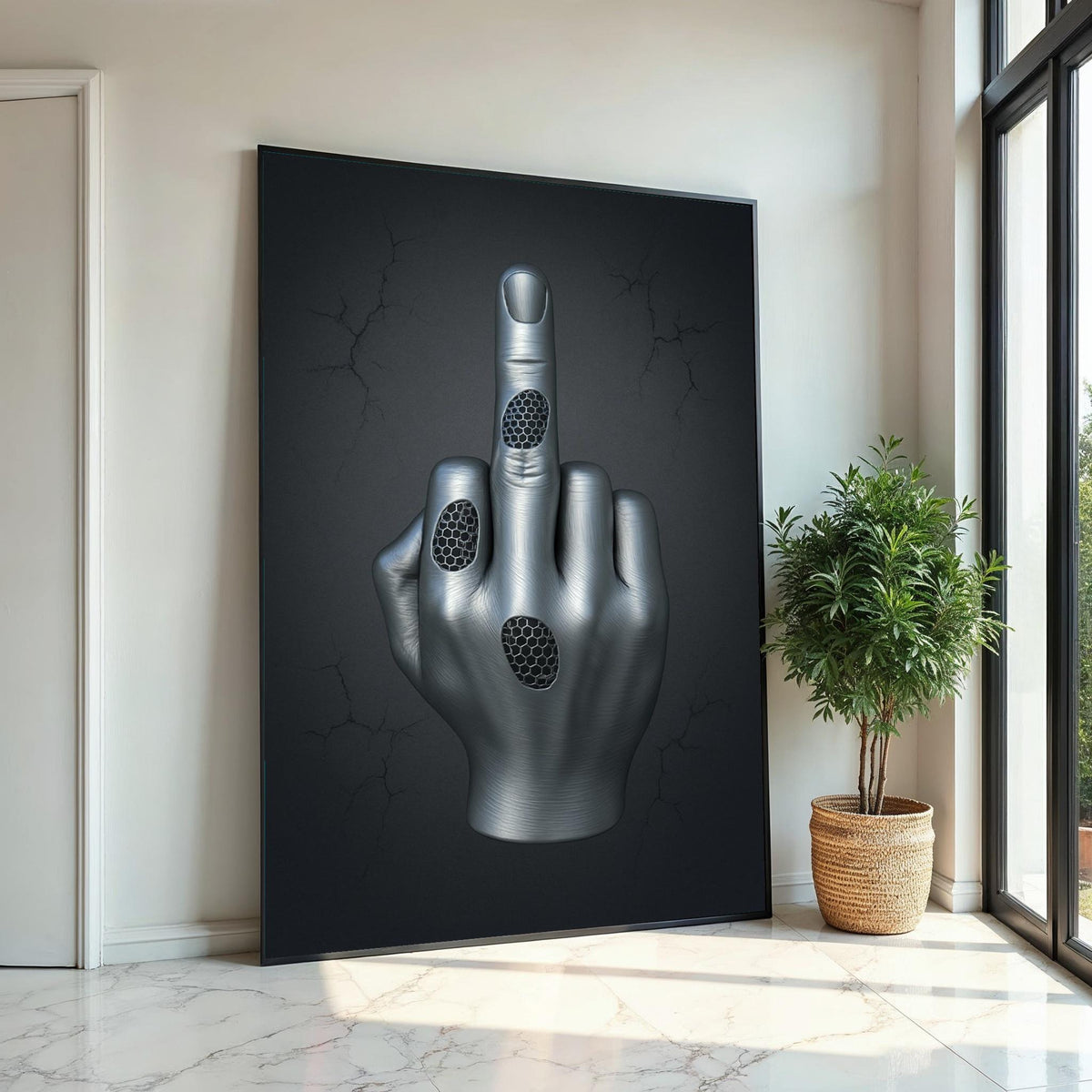 Print Canvas,3D Metallic Hand,Cyber Hand Gesture Art,Futuristic Wall Art,Canvas Design, Ready To Hang Home Decor,Modern Wall Sculpture Print