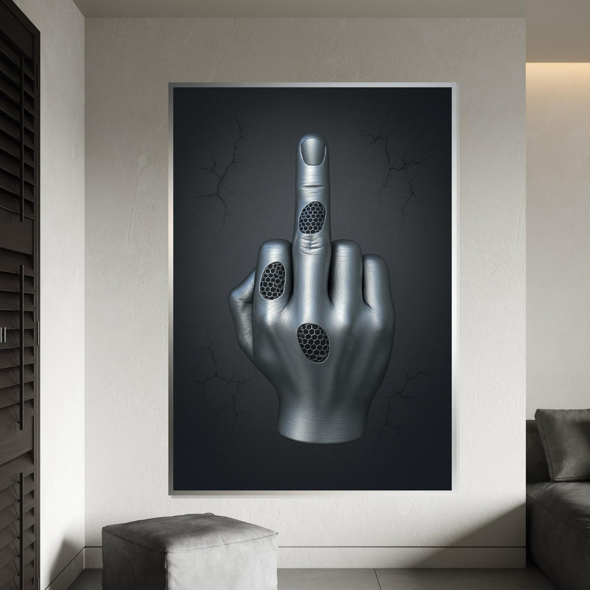 Print Canvas,3D Metallic Hand,Cyber Hand Gesture Art,Futuristic Wall Art,Canvas Design, Ready To Hang Home Decor,Modern Wall Sculpture Print