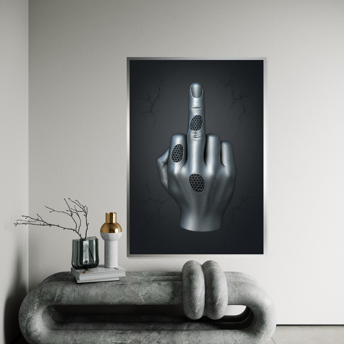 Print Canvas,3D Metallic Hand,Cyber Hand Gesture Art,Futuristic Wall Art,Canvas Design, Ready To Hang Home Decor,Modern Wall Sculpture Print