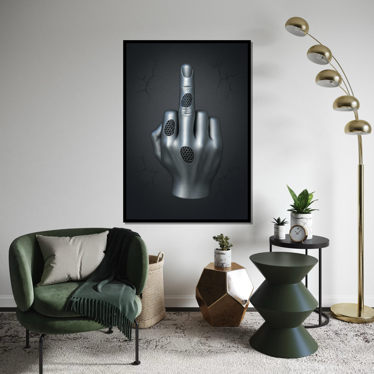 Print Canvas,3D Metallic Hand,Cyber Hand Gesture Art,Futuristic Wall Art,Canvas Design, Ready To Hang Home Decor,Modern Wall Sculpture Print