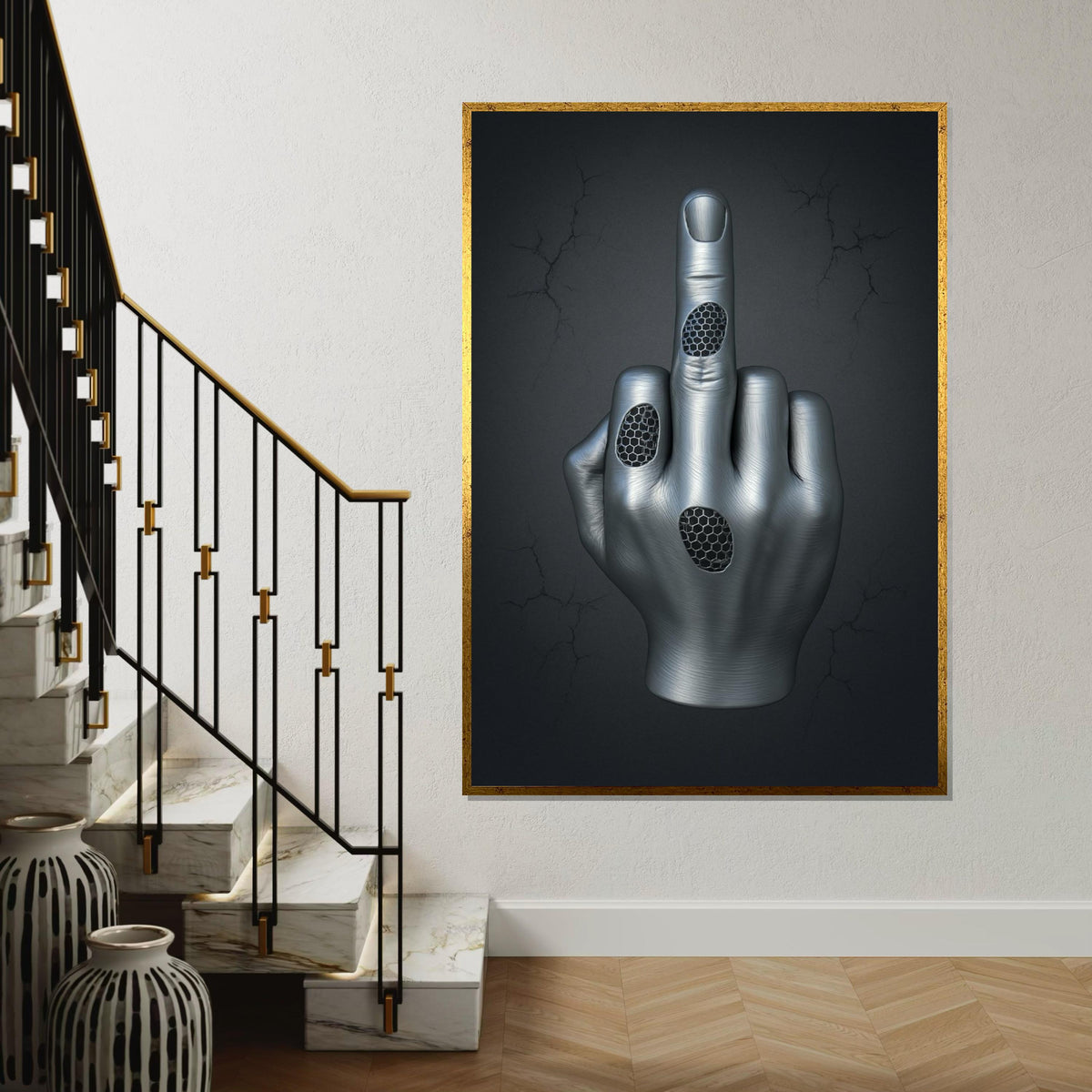 Print Canvas,3D Metallic Hand,Cyber Hand Gesture Art,Futuristic Wall Art,Canvas Design, Ready To Hang Home Decor,Modern Wall Sculpture Print