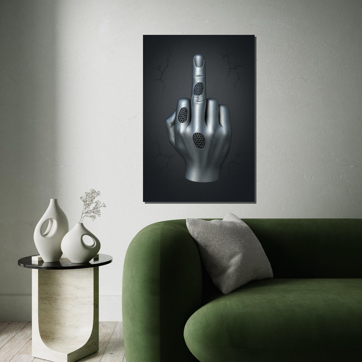 Print Canvas,3D Metallic Hand,Cyber Hand Gesture Art,Futuristic Wall Art,Canvas Design, Ready To Hang Home Decor,Modern Wall Sculpture Print
