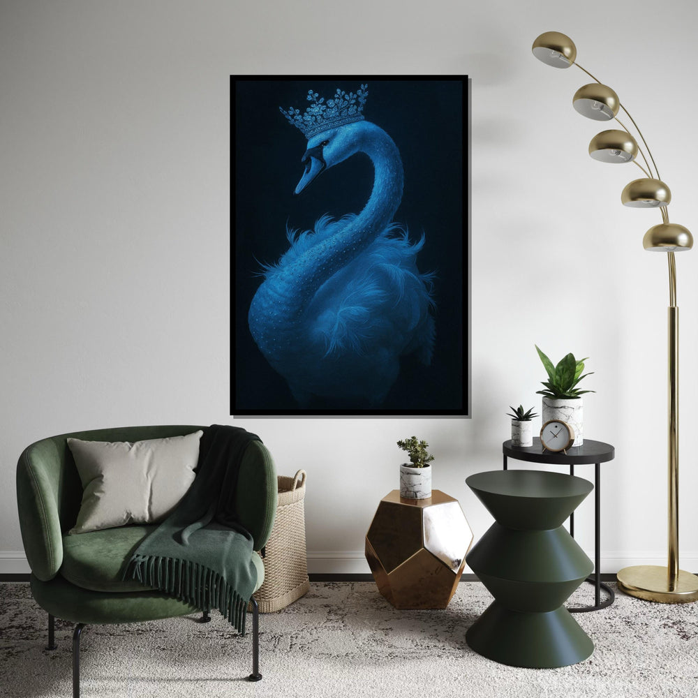 Regal Swan Canvas, Crowned Swan Art, Blue Swan Wall Print, Animal Poster, Elegant Wall Art Canvas Design, Ready to Hang Decor,Gift Art