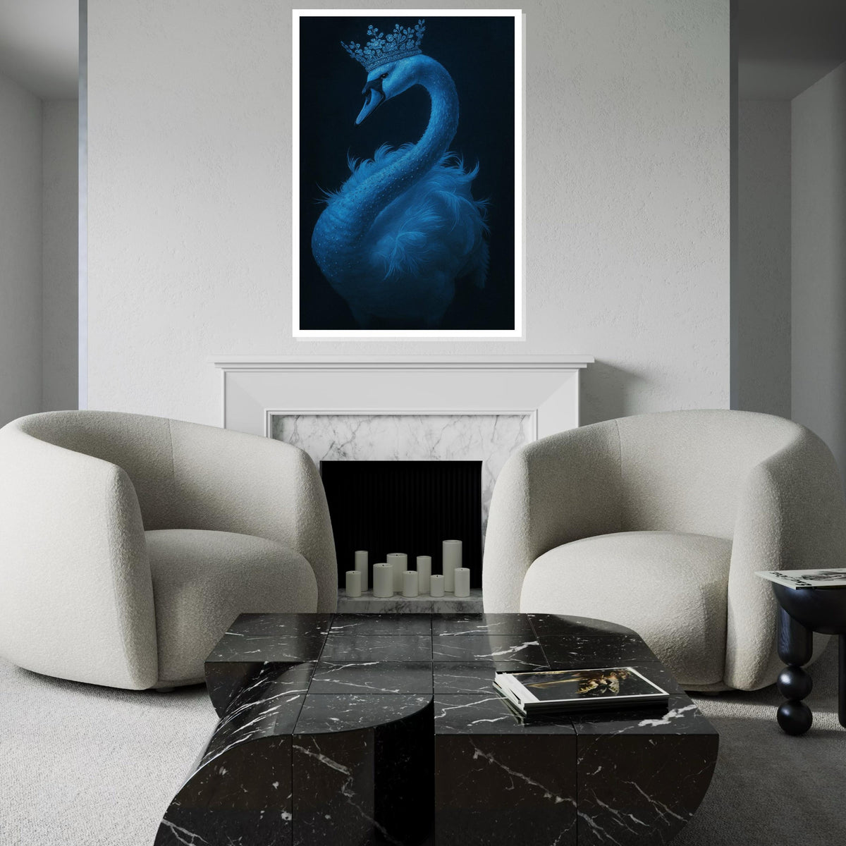 Regal Swan Canvas, Crowned Swan Art, Blue Swan Wall Print, Animal Poster, Elegant Wall Art Canvas Design, Ready to Hang Decor,Gift Art