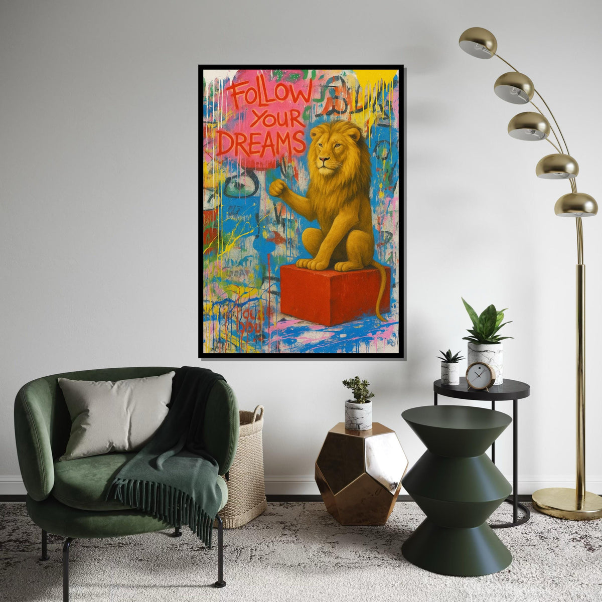 Dreaming Lion Canvas, Inspirational Lion Art, Banksy Style Wall Art, Animal Canvas Design, Ready to Hang, Motivational Gift Canvas