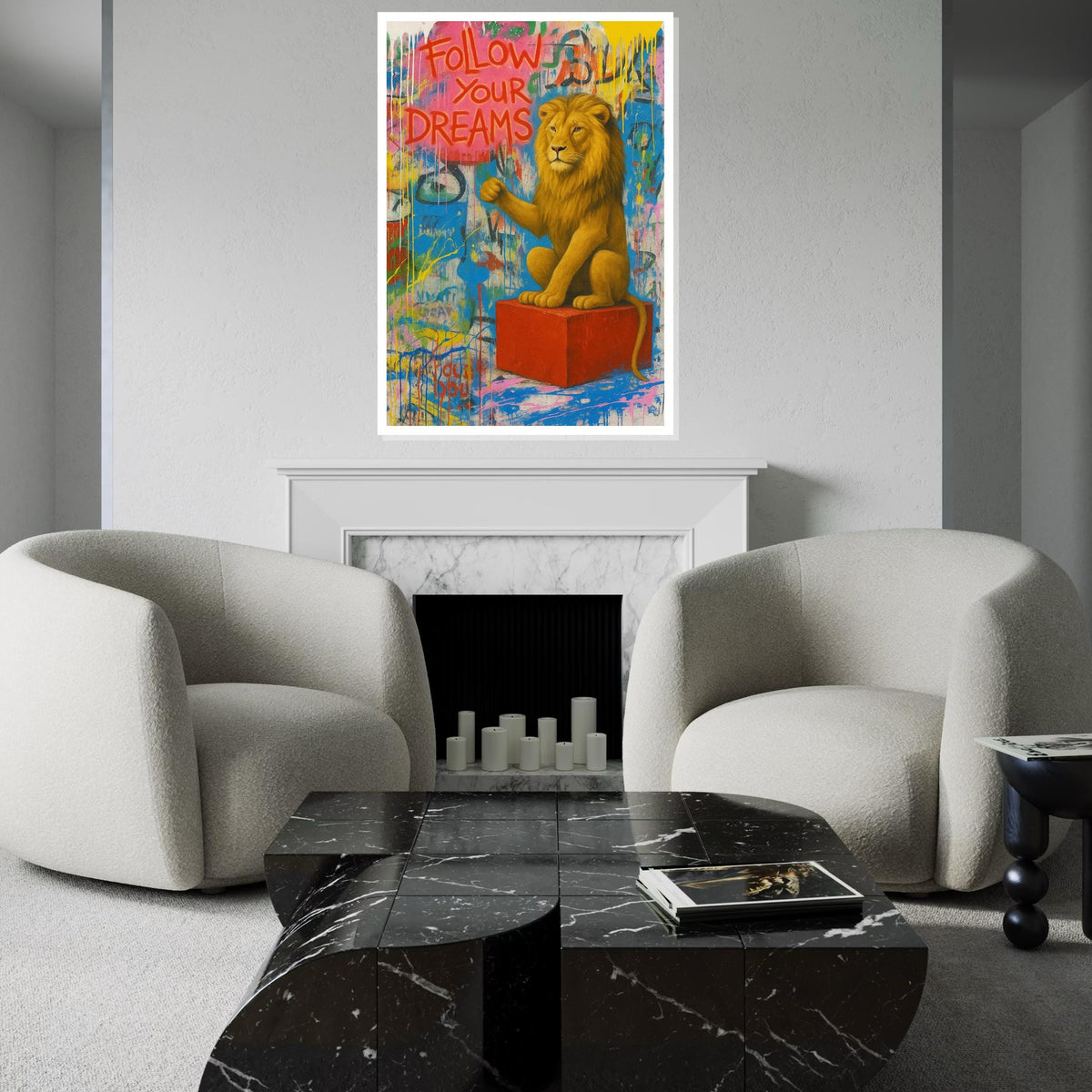 Dreaming Lion Canvas, Inspirational Lion Art, Banksy Style Wall Art, Animal Canvas Design, Ready to Hang, Motivational Gift Canvas