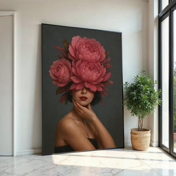 Elegant Floral Woman Canvas, Flower Crown Art, Surreal Portrait Print, Wall Art Canvas Design,Ready To Hang Decoration,Gift Art,Print Canvas