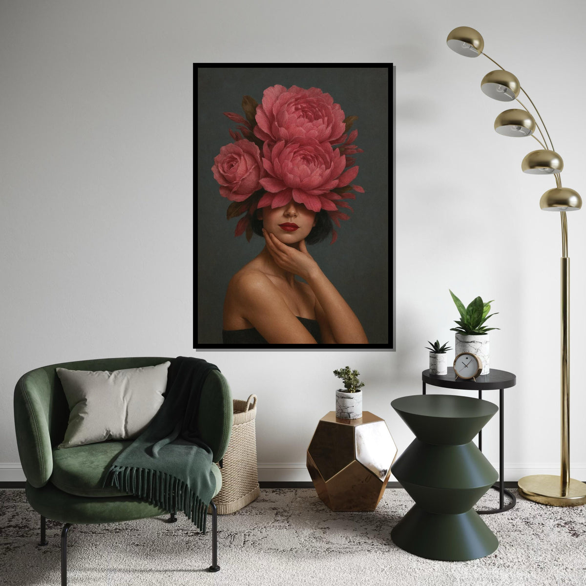 Elegant Floral Woman Canvas, Flower Crown Art, Surreal Portrait Print, Wall Art Canvas Design,Ready To Hang Decoration,Gift Art,Print Canvas
