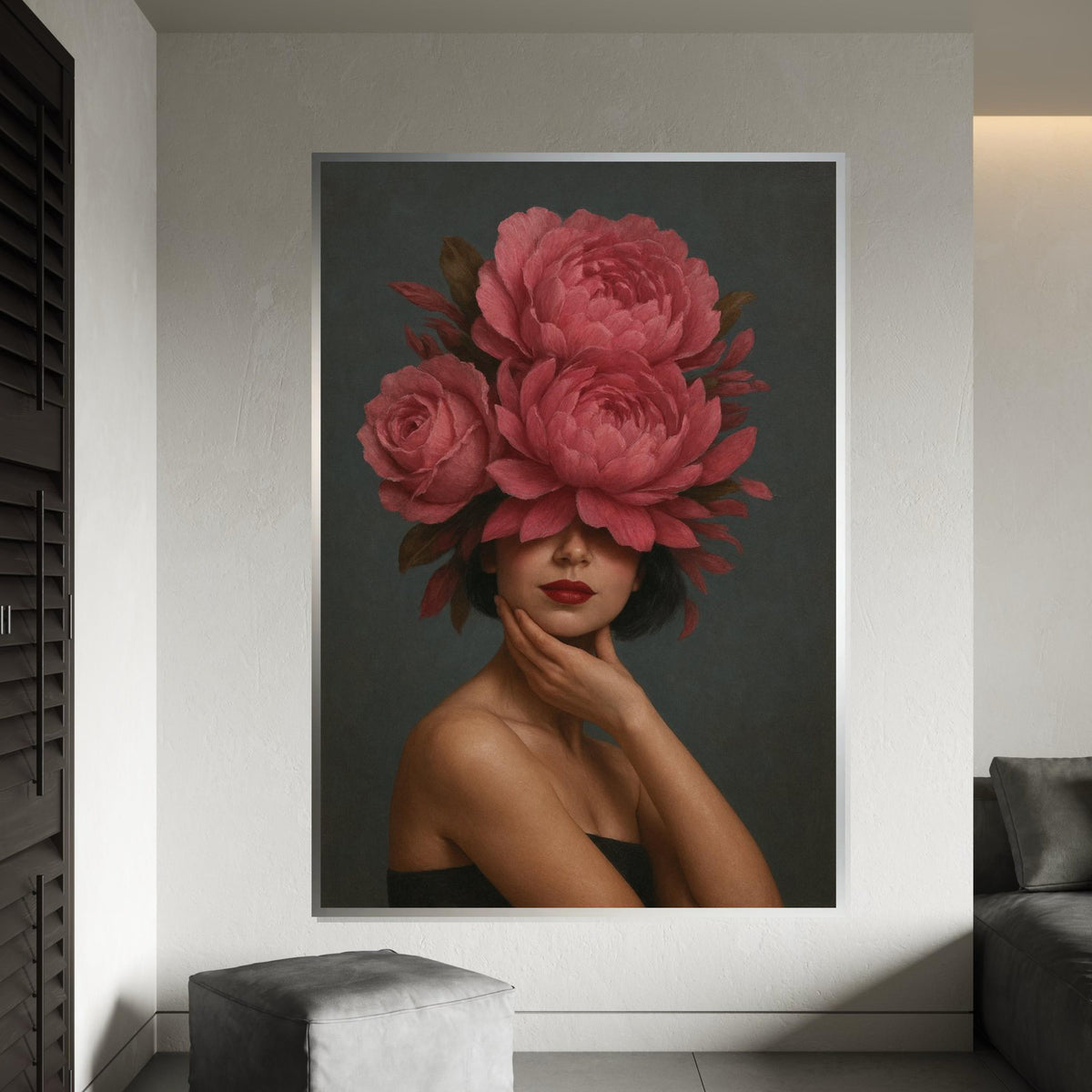 Elegant Floral Woman Canvas, Flower Crown Art, Surreal Portrait Print, Wall Art Canvas Design,Ready To Hang Decoration,Gift Art,Print Canvas