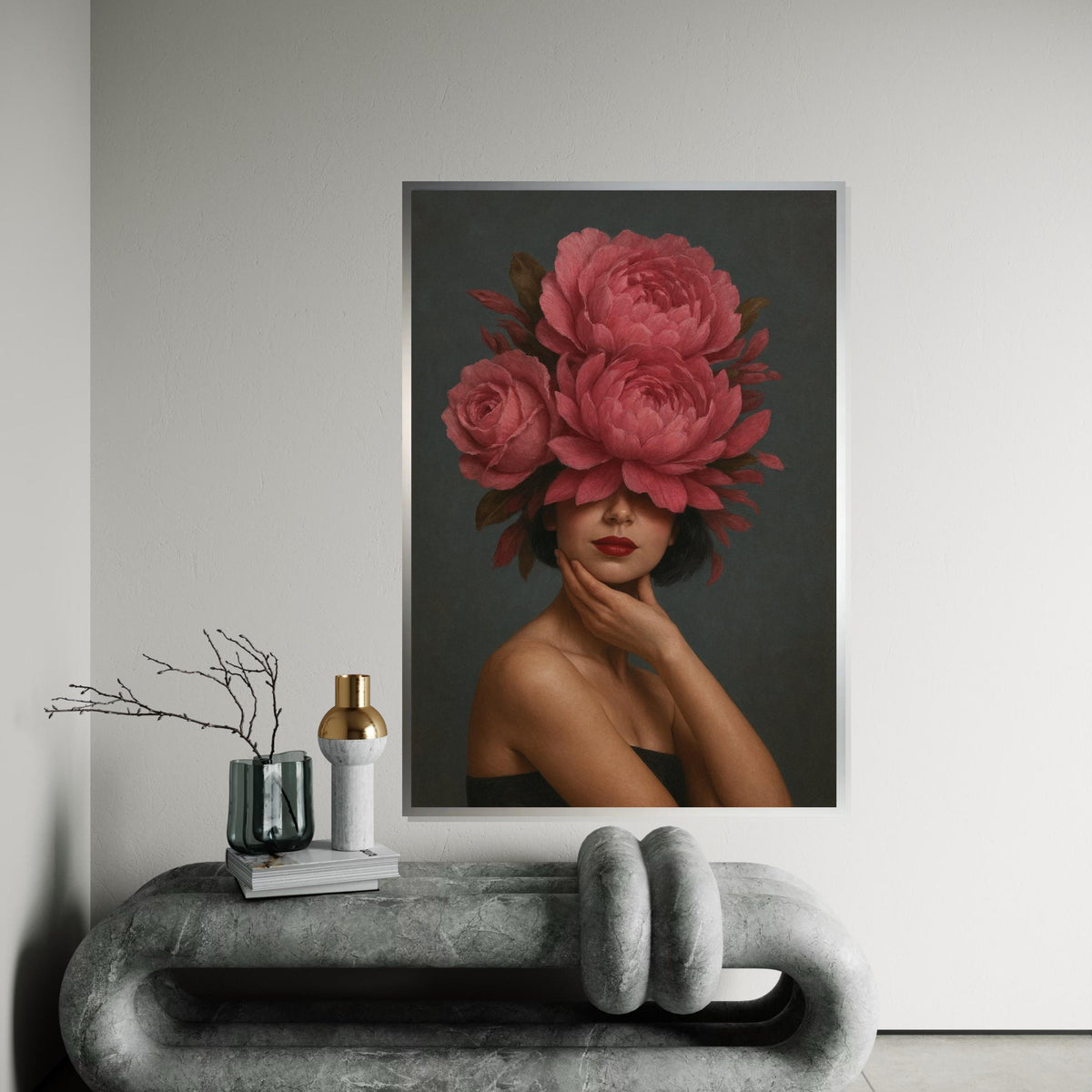 Elegant Floral Woman Canvas, Flower Crown Art, Surreal Portrait Print, Wall Art Canvas Design,Ready To Hang Decoration,Gift Art,Print Canvas