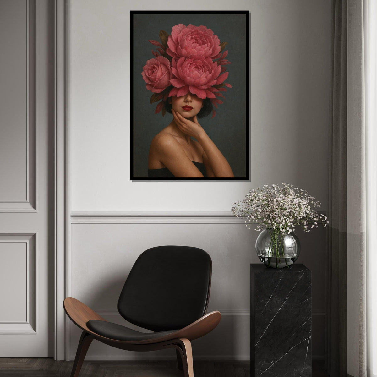 Elegant Floral Woman Canvas, Flower Crown Art, Surreal Portrait Print, Wall Art Canvas Design,Ready To Hang Decoration,Gift Art,Print Canvas