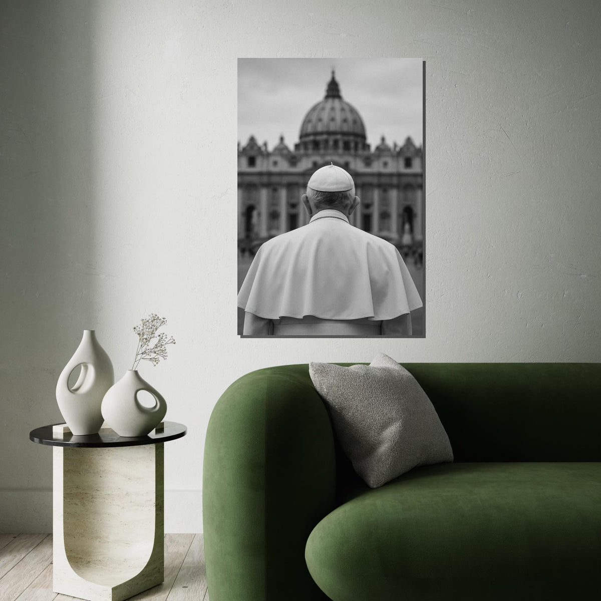 Pope in Vatican,Monochrome Religious Wall Art,Catholic Church Canvas Print,Spiritual Decor,Black and White Photography,Religious Wall Poster