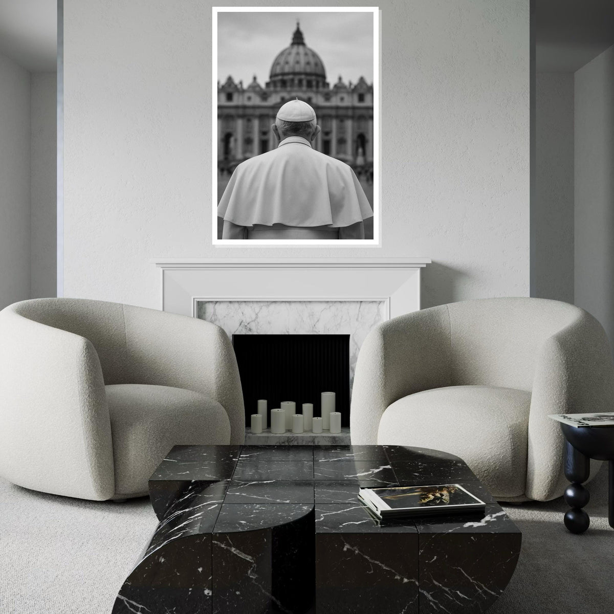 Pope in Vatican,Monochrome Religious Wall Art,Catholic Church Canvas Print,Spiritual Decor,Black and White Photography,Religious Wall Poster
