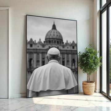 Pope in Vatican,Monochrome Religious Wall Art,Catholic Church Canvas Print,Spiritual Decor,Black and White Photography,Religious Wall Poster