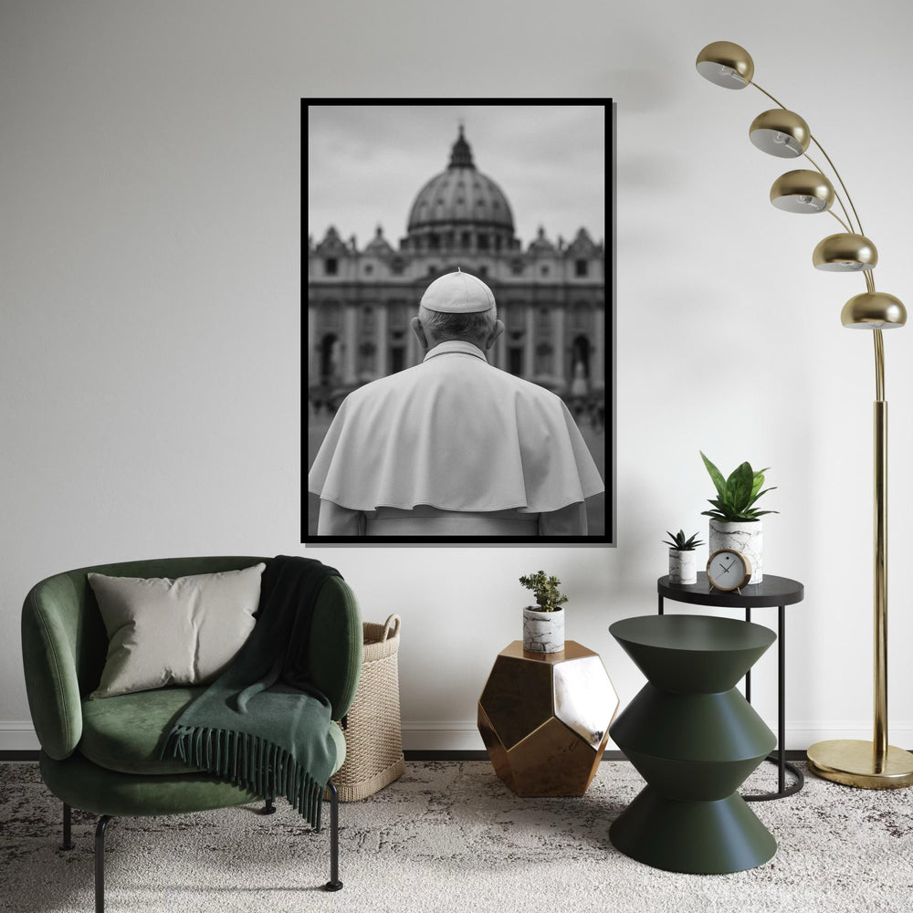 Pope in Vatican,Monochrome Religious Wall Art,Catholic Church Canvas Print,Spiritual Decor,Black and White Photography,Religious Wall Poster