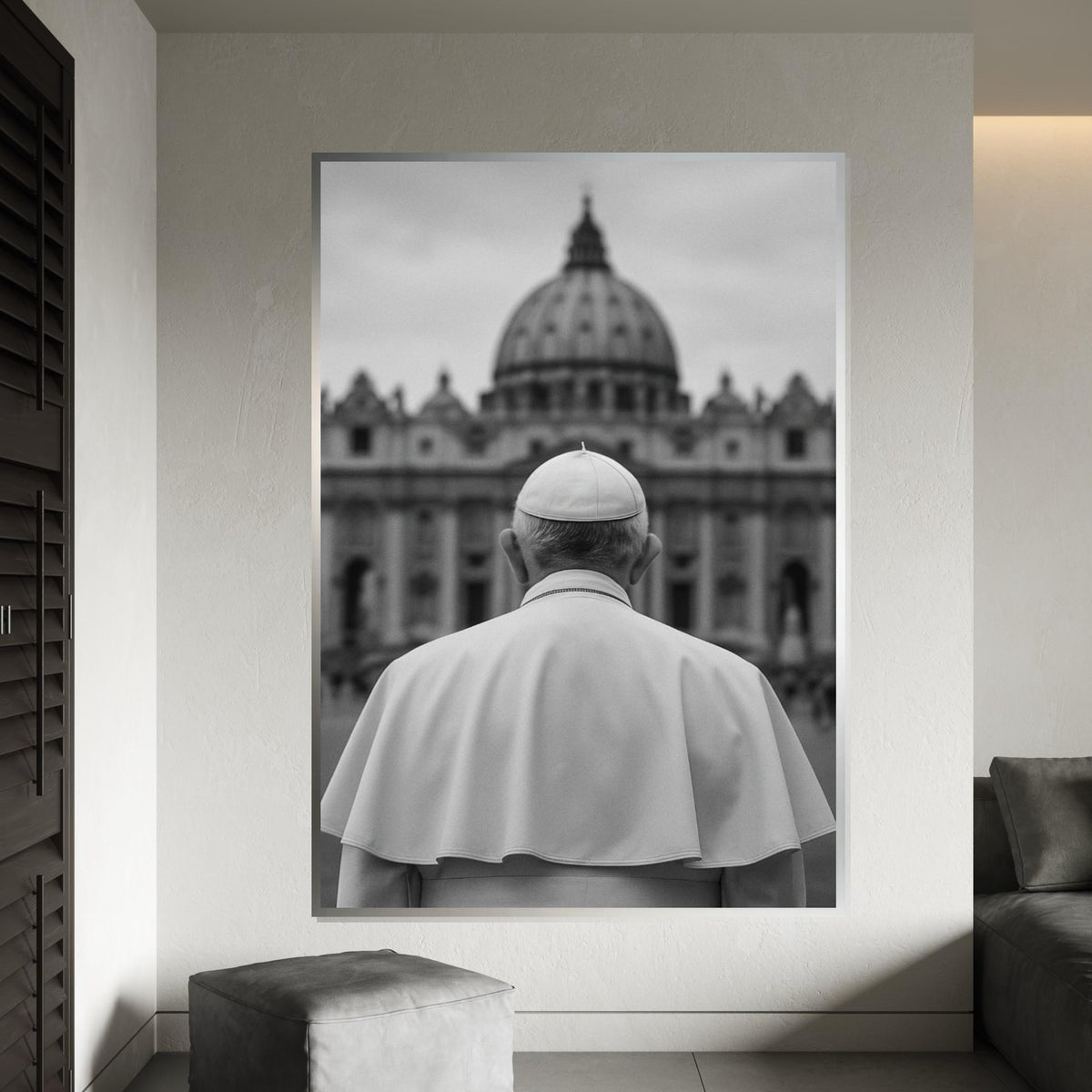 Pope in Vatican,Monochrome Religious Wall Art,Catholic Church Canvas Print,Spiritual Decor,Black and White Photography,Religious Wall Poster