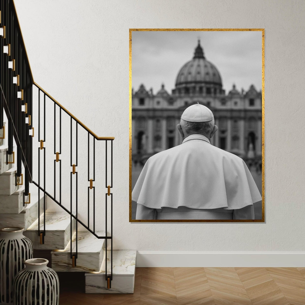 Pope in Vatican,Monochrome Religious Wall Art,Catholic Church Canvas Print,Spiritual Decor,Black and White Photography,Religious Wall Poster