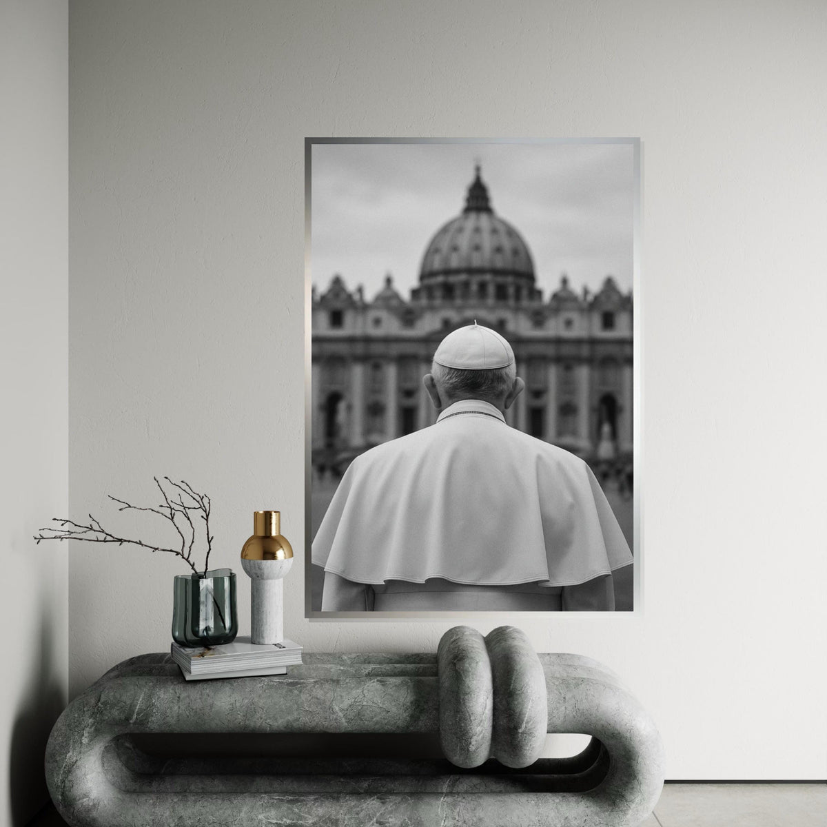 Pope in Vatican,Monochrome Religious Wall Art,Catholic Church Canvas Print,Spiritual Decor,Black and White Photography,Religious Wall Poster